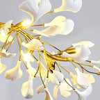 Traditional French Ginkgo Leaf Round Iron Plastic Porcelain 6/8/12 Light Semi-Flush Mount Ceiling Light For Bedroom