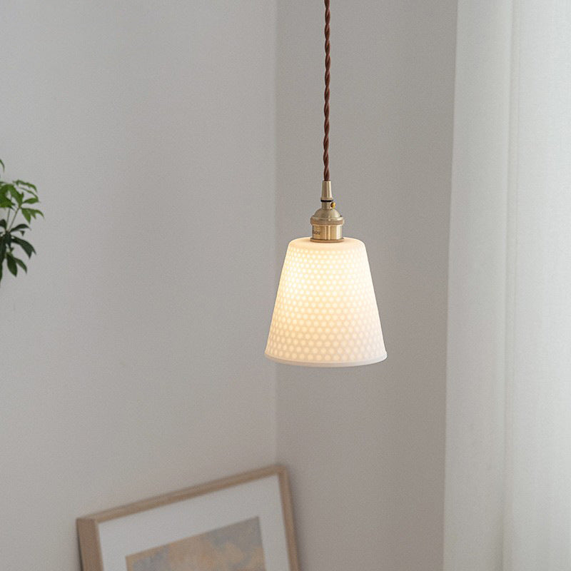 Contemporary Scandinavian Round Cylinder Cone Copper Ceramic 1-light Pendant Light for Dining Room BulbSquare