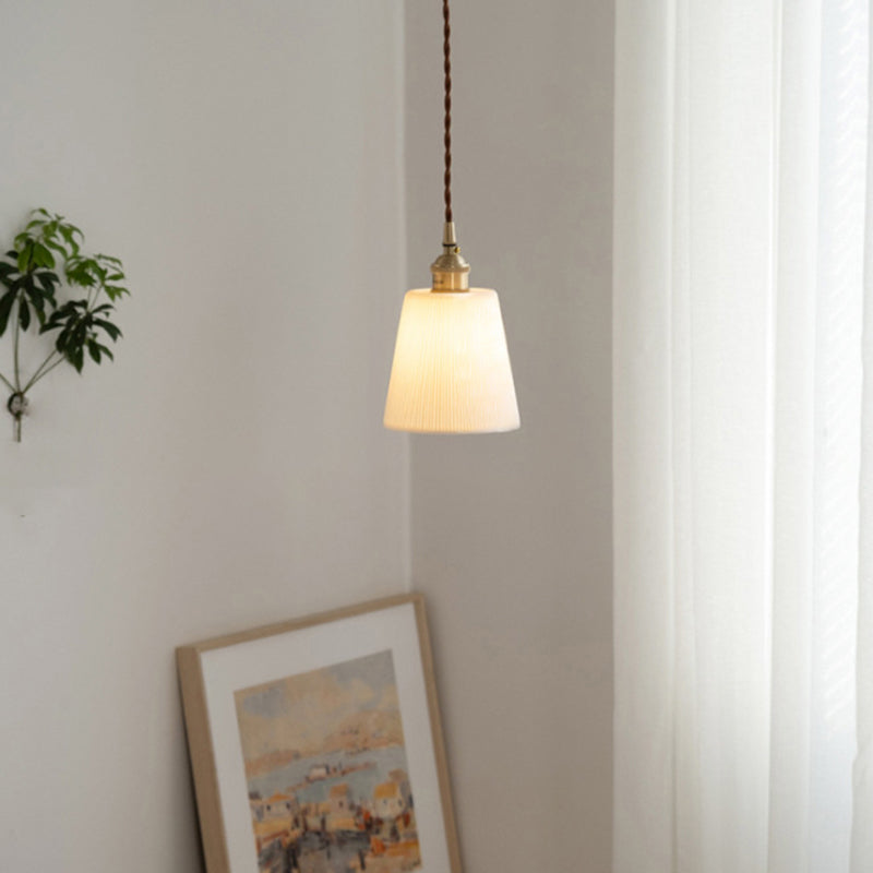 Contemporary Scandinavian Round Cylinder Cone Copper Ceramic 1-light Pendant Light for Dining Room BulbSquare