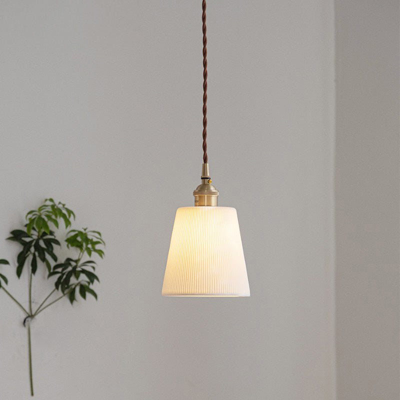 Contemporary Scandinavian Round Cylinder Cone Copper Ceramic 1-light Pendant Light for Dining Room BulbSquare