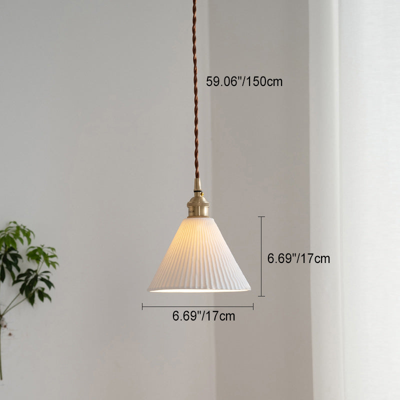 Contemporary Scandinavian Round Cylinder Cone Copper Ceramic 1-light Pendant Light for Dining Room BulbSquare