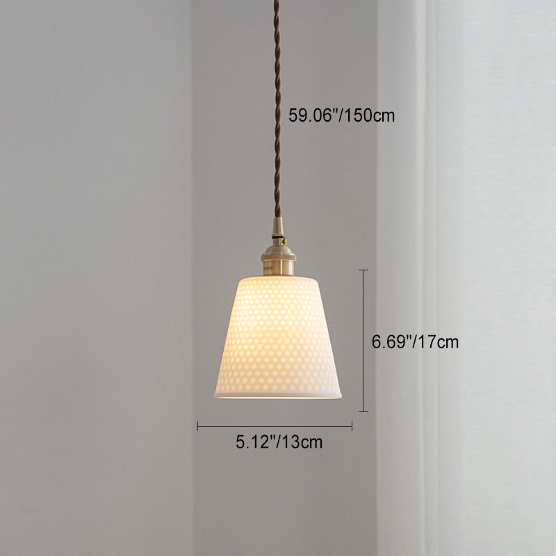 Contemporary Scandinavian Round Cylinder Cone Copper Ceramic 1-light Pendant Light for Dining Room BulbSquare