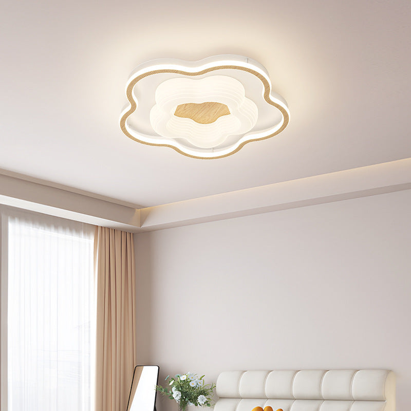 Modern Minimalist Round Flower Pentagon Triangle PE Hardware LED Flush Mount Ceiling Light For Bedroom