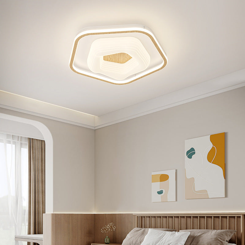 Modern Minimalist Round Flower Pentagon Triangle PE Hardware LED Flush Mount Ceiling Light For Bedroom