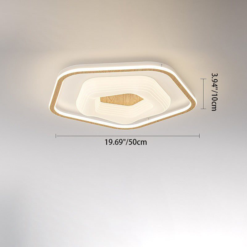Modern Minimalist Round Flower Pentagon Triangle PE Hardware LED Flush Mount Ceiling Light For Bedroom