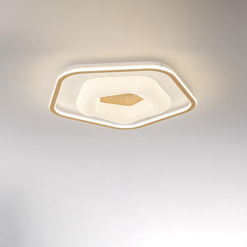 Modern Minimalist Round Flower Pentagon Triangle PE Hardware LED Flush Mount Ceiling Light For Bedroom