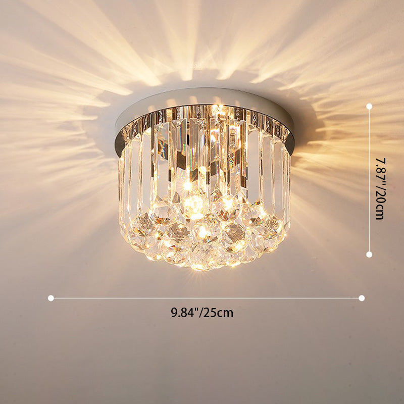 Modern Luxury Round Square Stainless Steel Crystal 2/4 Light Flush Mount Ceiling Light for Bedroom