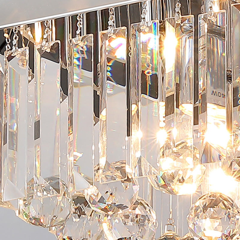 Modern Luxury Round Square Stainless Steel Crystal 2/4 Light Flush Mount Ceiling Light for Bedroom