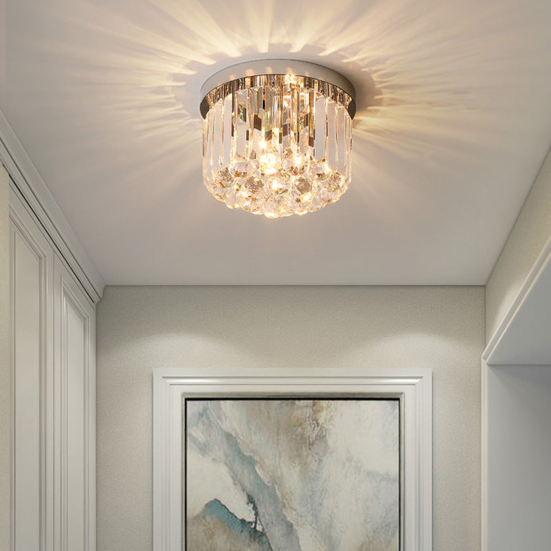 Modern Luxury Round Square Stainless Steel Crystal 2/4 Light Flush Mount Ceiling Light for Bedroom