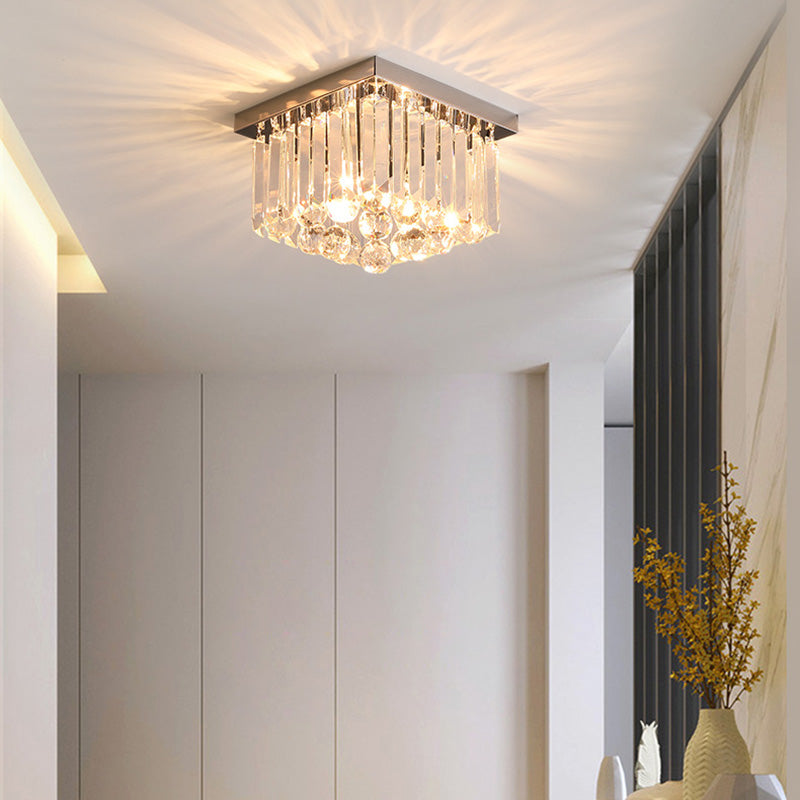 Modern Luxury Round Square Stainless Steel Crystal 2/4 Light Flush Mount Ceiling Light for Bedroom