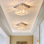 Modern Luxury Round Square Stainless Steel Crystal 2/4 Light Flush Mount Ceiling Light for Bedroom