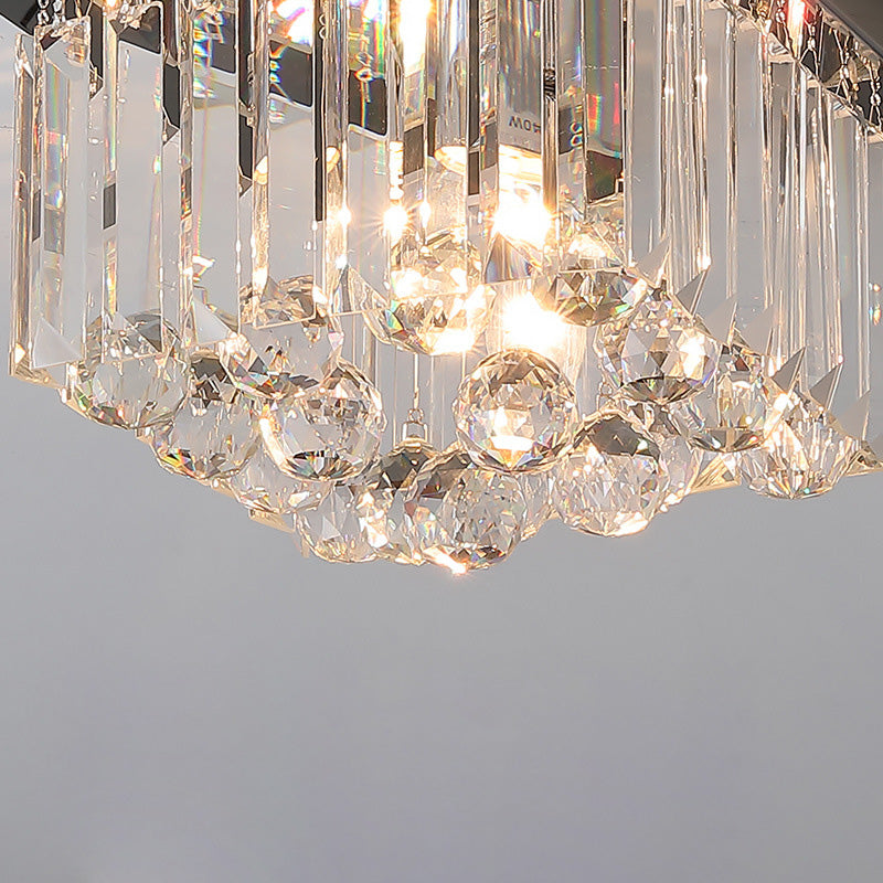 Modern Luxury Round Square Stainless Steel Crystal 2/4 Light Flush Mount Ceiling Light for Bedroom
