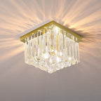 Modern Luxury Round Square Stainless Steel Crystal 2/4 Light Flush Mount Ceiling Light for Bedroom