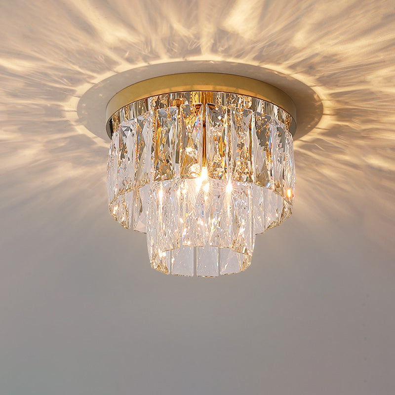 Modern Luxury Round Square Stainless Steel Crystal 2/4 Light Flush Mount Ceiling Light for Bedroom