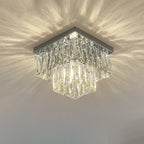 Modern Luxury Round Square Stainless Steel Crystal 2/4 Light Flush Mount Ceiling Light for Bedroom