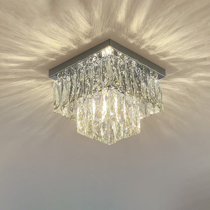 Modern Luxury Round Square Stainless Steel Crystal 2/4 Light Flush Mount Ceiling Light for Bedroom