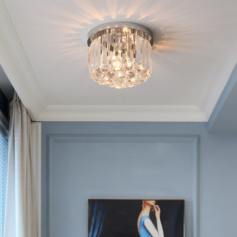 Modern Luxury Round Square Stainless Steel Crystal 2/4 Light Flush Mount Ceiling Light for Bedroom