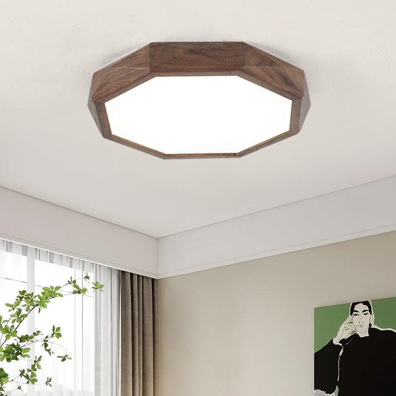 Modern Minimalist Octagonal Dome Black Walnut Acrylic LED Flush Mount Ceiling Light For Bedroom