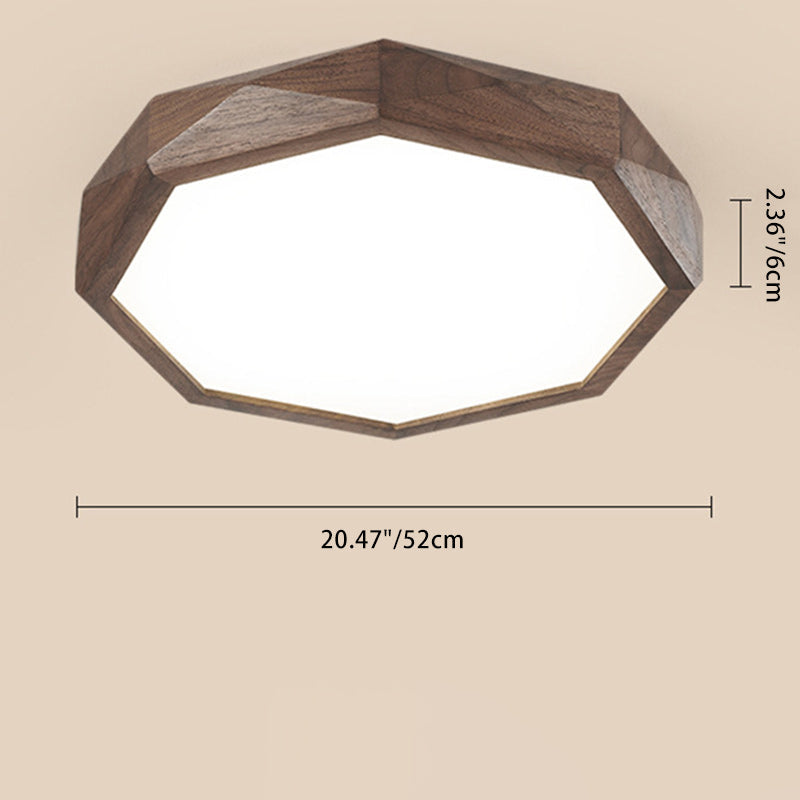 Modern Minimalist Octagonal Dome Black Walnut Acrylic LED Flush Mount Ceiling Light For Bedroom