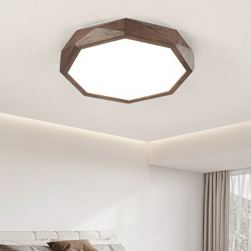 Modern Minimalist Octagonal Dome Black Walnut Acrylic LED Flush Mount Ceiling Light For Bedroom