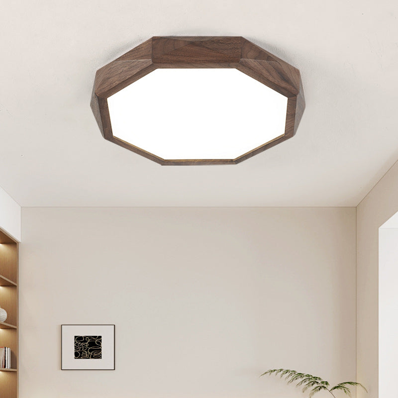 Modern Minimalist Octagonal Dome Black Walnut Acrylic LED Flush Mount Ceiling Light For Bedroom