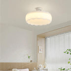 Contemporary Scandinavian Cream Round Lace PE Hardware Semi-Flush Mount Ceiling Light For Bedroom