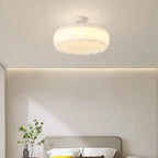 Contemporary Scandinavian Cream Round Lace PE Hardware Semi-Flush Mount Ceiling Light For Bedroom