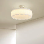 Contemporary Scandinavian Cream Round Lace PE Hardware Semi-Flush Mount Ceiling Light For Bedroom