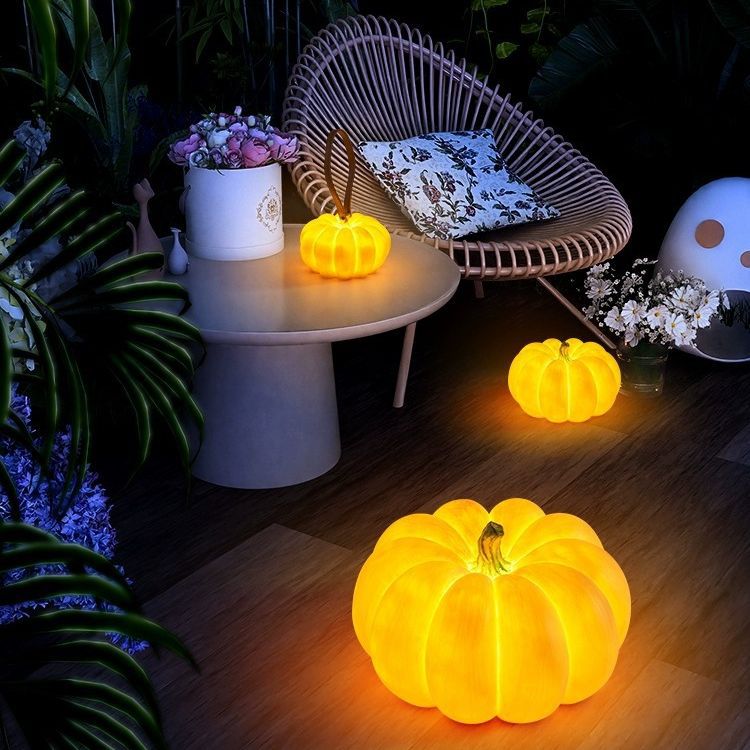 Modern Art Deco Solar Waterproof Pumpkin Round Resin LED Outdoor Light For Garden Lumendat