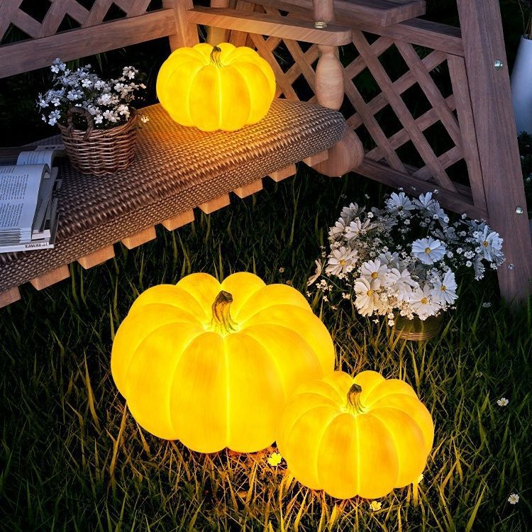 Modern Art Deco Solar Waterproof Pumpkin Round Resin LED Outdoor Light For Garden Lumendat