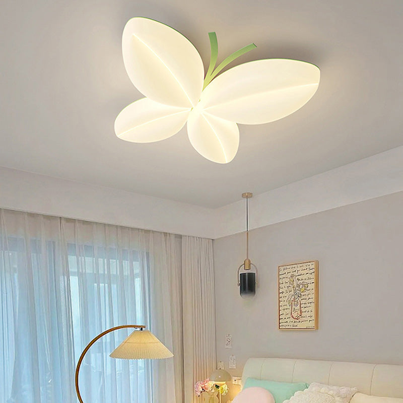 Modern Art Deco Cream Butterfly PE Iron LED Flush Mount Ceiling Light For Bedroom