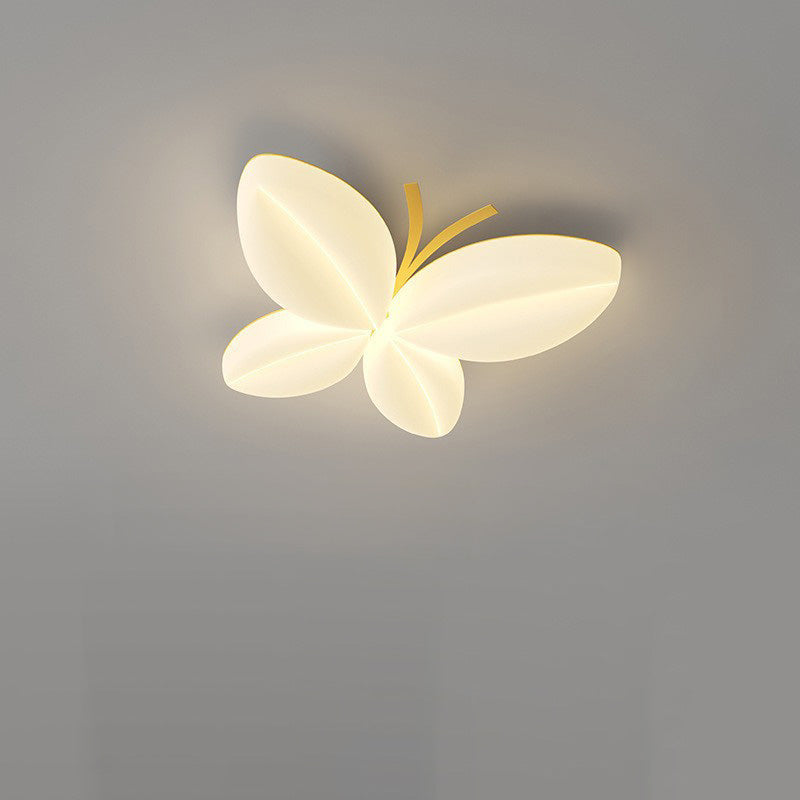 Modern Art Deco Cream Butterfly PE Iron LED Flush Mount Ceiling Light For Bedroom