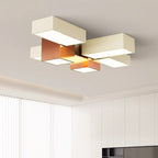 Modern Minimalist Cream Geometric Rectangle Square Iron Silicone LED Flush Mount Ceiling Light For Living Room