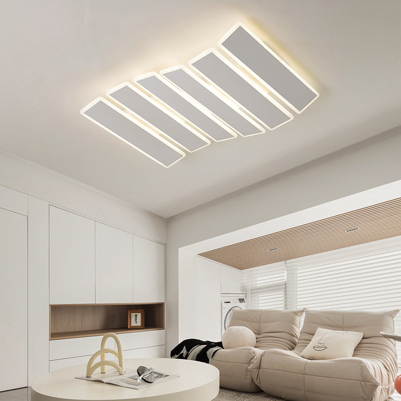 Modern Minimalist Arrangement Fishbone Wave Rectangle Iron Acrylic LED Flush Mount Ceiling Light For Bedroom