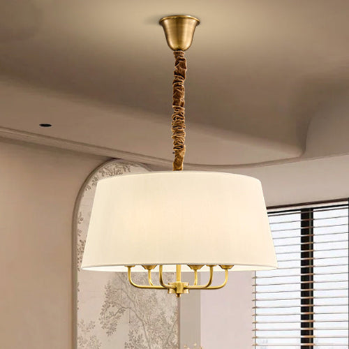 Traditional Rustic Round Cylinder Copper Fabric 5/6 Light Pendant Light For Bedroom