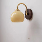 Modern Mid-Century Cream Round Oval Ash Wood Glass 1-Light Wall Sconce Lamp For Bedroom