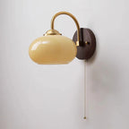 Modern Mid-Century Cream Round Oval Ash Wood Glass 1-Light Wall Sconce Lamp For Bedroom