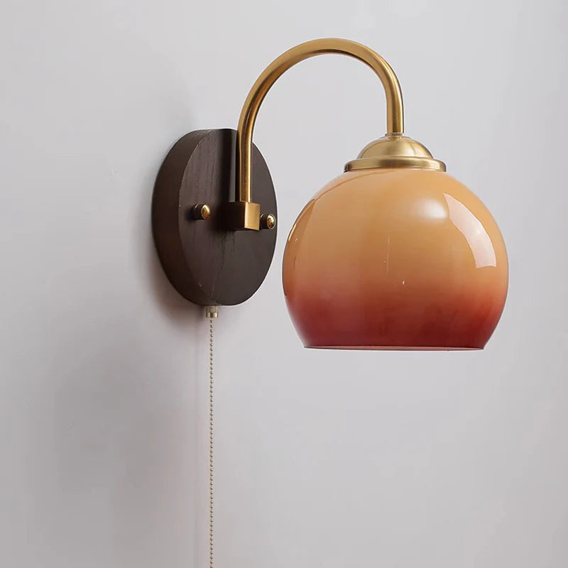Modern Mid-Century Cream Round Oval Ash Wood Glass 1-Light Wall Sconce Lamp For Bedroom