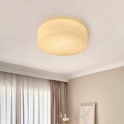 Modern Mid-century Cream Round Cylinder Dome Iron Glass LED Flush Mount Ceiling Light for Bedroom