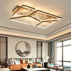 Traditional Chinese Round Square Rectangle Block Splicing Iron Aluminum Acrylic LED Semi-Flush Mount Ceiling Light For Bedroom