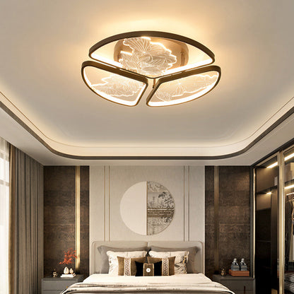 Traditional Chinese Round Square Rectangle Block Splicing Iron Aluminum Acrylic LED Semi-Flush Mount Ceiling Light For Bedroom