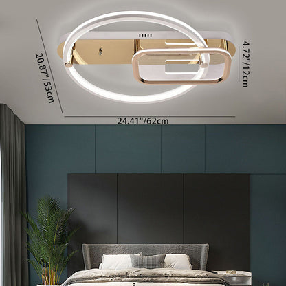 Contemporary Creative Round Square Double Ring Aluminum Acrylic Semi-Flush Mount Ceiling Light For Living Room