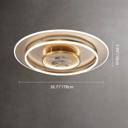 Traditional Chinese Round Dome Ginkgo Copper Iron Enamel LED Flush Mount Ceiling Light For Bedroom