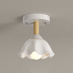 Contemporary Scandinavian Cream Flower Round Oval Iron Glass 1-light Semi-flush Mount Ceiling Light for Bedroom