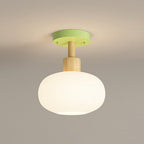 Contemporary Scandinavian Cream Flower Round Oval Iron Glass 1-light Semi-flush Mount Ceiling Light for Bedroom