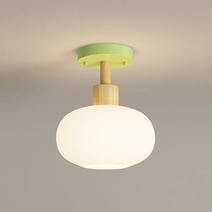 Contemporary Scandinavian Cream Flower Round Oval Iron Glass 1-light Semi-flush Mount Ceiling Light for Bedroom