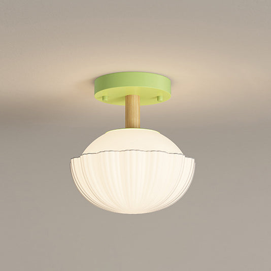 Contemporary Scandinavian Cream Flower Round Oval Iron Glass 1-light Semi-flush Mount Ceiling Light for Bedroom