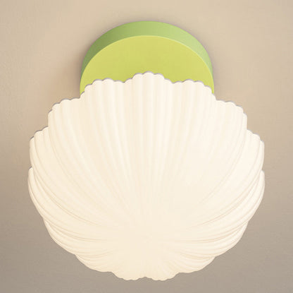 Contemporary Scandinavian Cream Flower Round Oval Iron Glass 1-light Semi-flush Mount Ceiling Light for Bedroom