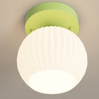 Contemporary Scandinavian Cream Flower Round Oval Iron Glass 1-light Semi-flush Mount Ceiling Light for Bedroom