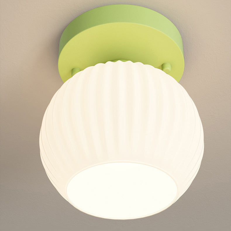 Contemporary Scandinavian Cream Flower Round Oval Iron Glass 1-light Semi-flush Mount Ceiling Light for Bedroom